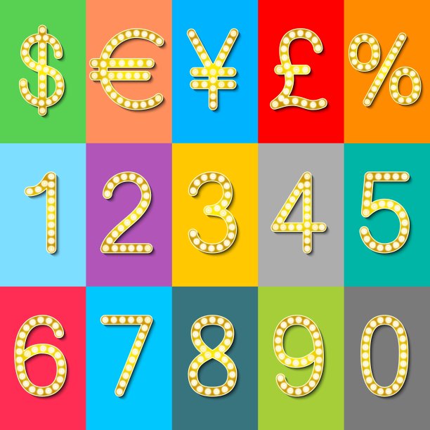 金色数字和符号集合- eps10图片下载