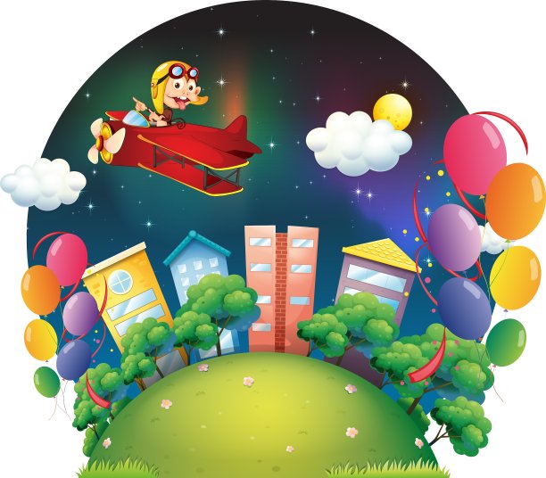 一个有气球和飞机的城市图片下载