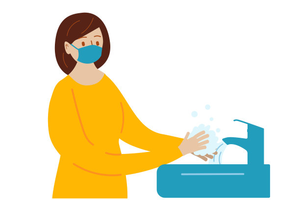 女孩洗手。冠状病毒保护。矢量概念插图在平面卡通风格。图片下载