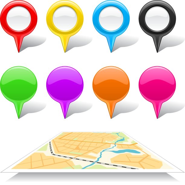 一组地图标记和抽象地图图片下载