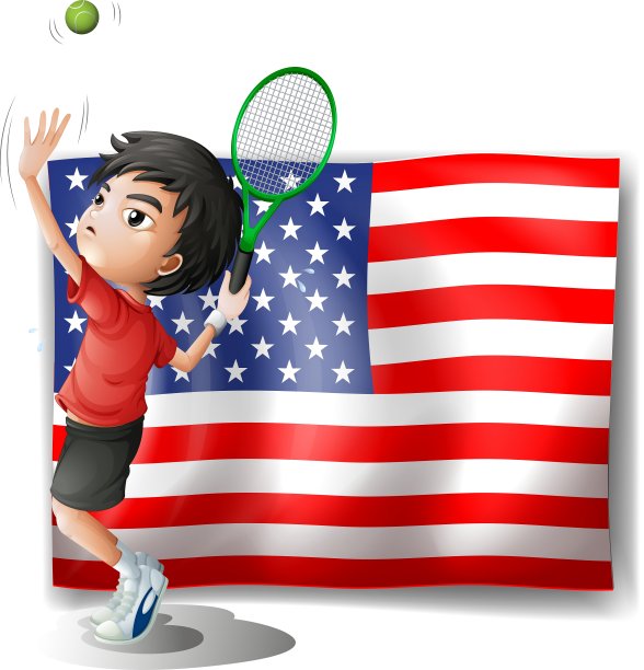 一个网球运动员和美国国旗图片下载