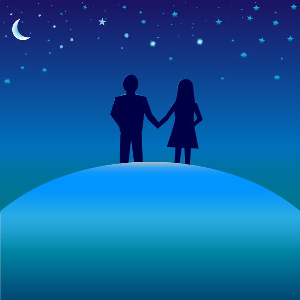 幸福概念-男孩和女孩在夜空下图片下载