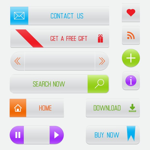 一套白色和干净的网页按钮图片下载