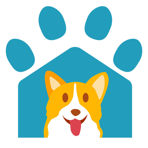 宠物酒店的标志。快乐的柯基狗在家里。矢量插图在平面卡通风格。图片下载