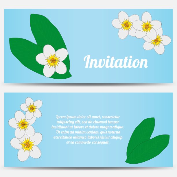 带着热带鸡蛋花的蓝色邀请函图片下载
