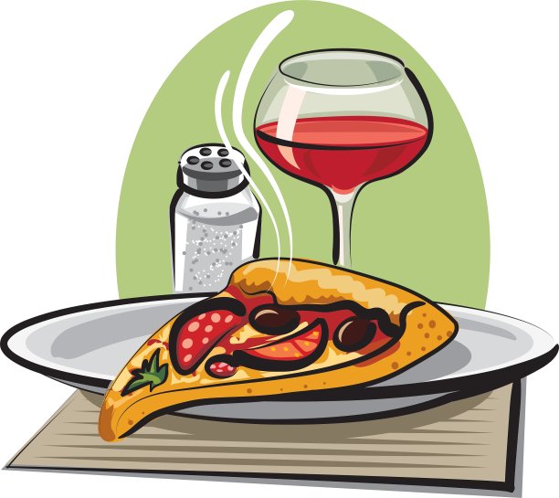 热披萨和葡萄酒图片下载