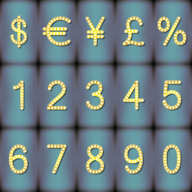 金色数字和符号集合- eps10图片下载