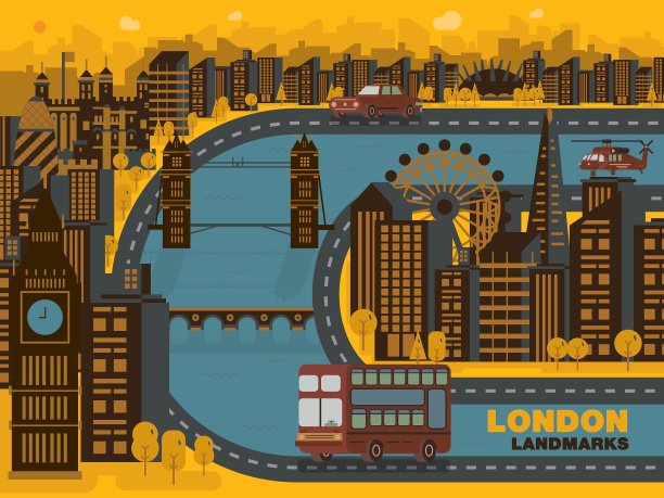 旅行伦敦英国城市背景平坦图片下载