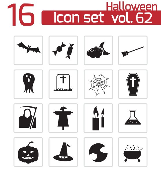 黑色万圣节图标套装图片下载