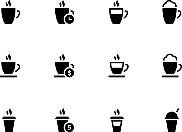 白色背景上的咖啡杯和茶杯图标图片下载