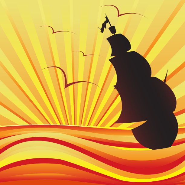 日落中船的轮廓图片下载