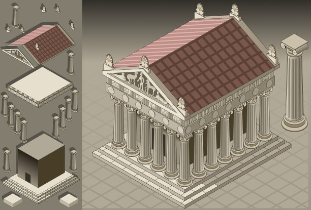 等距希腊神庙爱奥尼亚式建筑图片下载