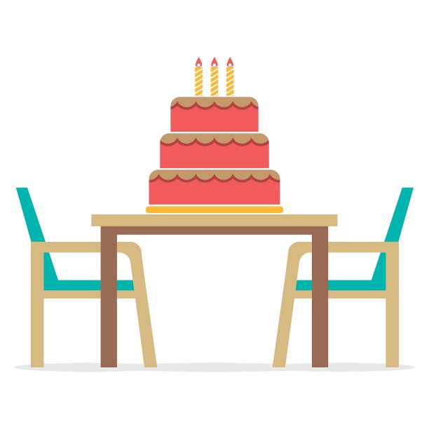 蛋糕在桌子上，椅子在白色的背景图片下载