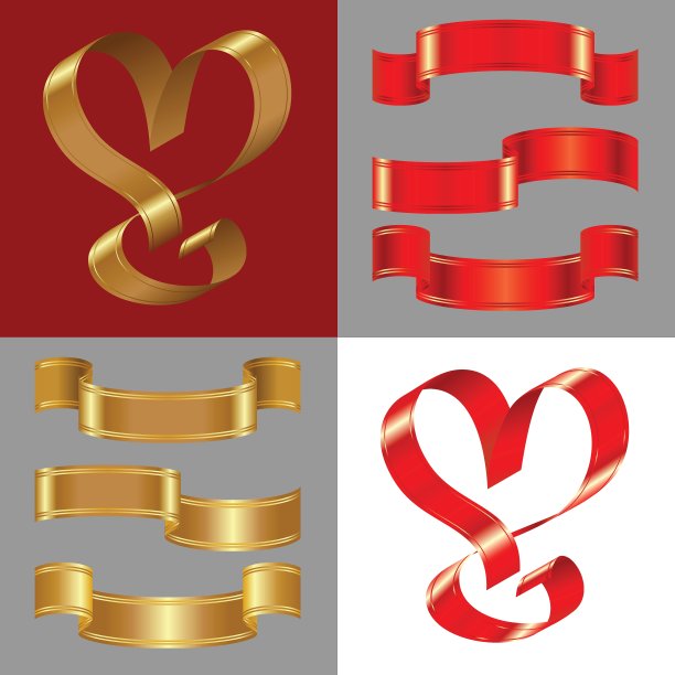 闪亮的金色和红色丝带图片下载