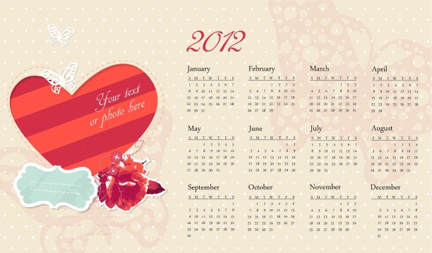 带有相框和照片的浪漫日历图片下载