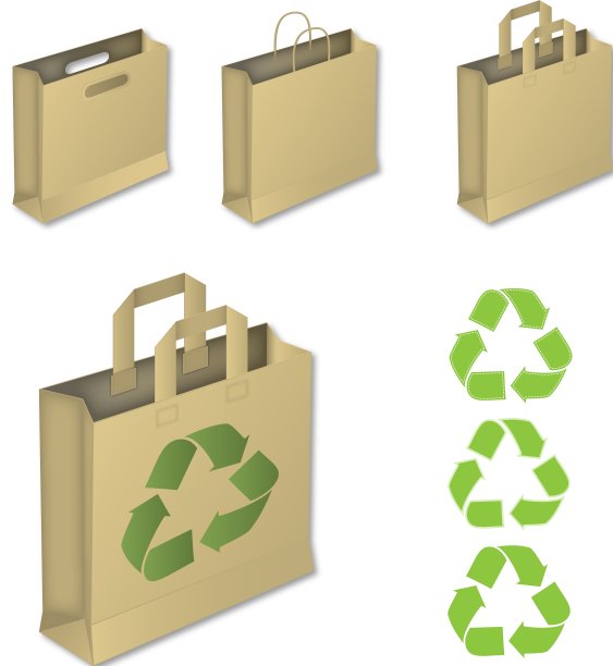 四个有回收标志的棕色纸袋图片下载