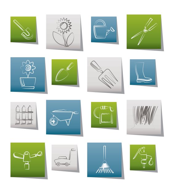 园艺和园艺工具和对象图标图片下载