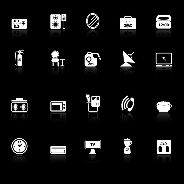 房子相关的图标与反映在黑色图片下载