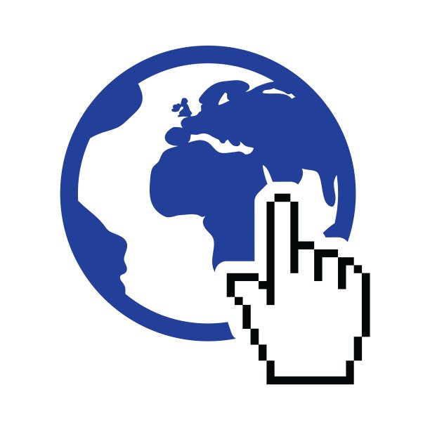 带有光标手的地球仪图标图片下载