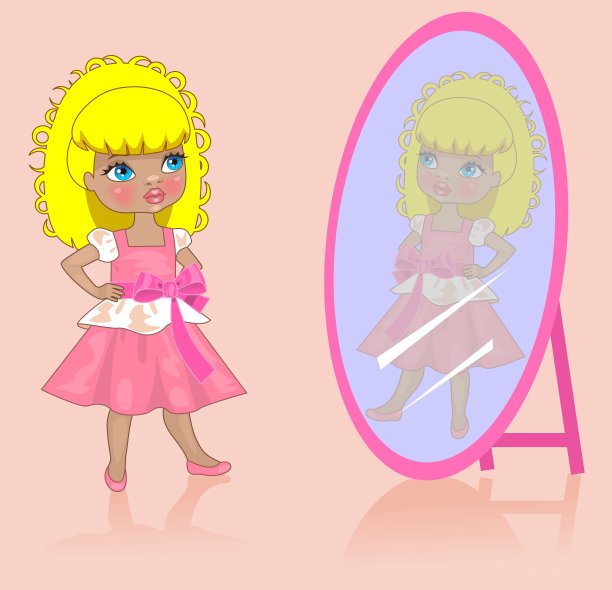 小女孩在镜子旁边图片下载