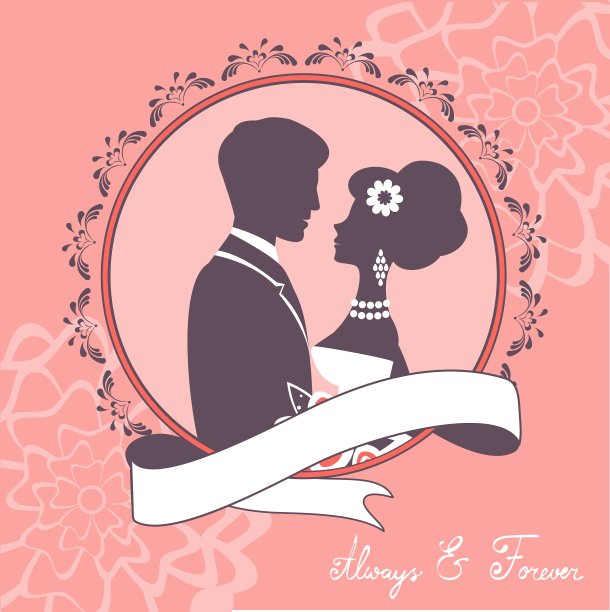 优雅的新婚夫妇剪影图片下载