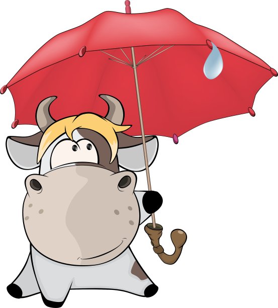 一只小奶牛和一把雨伞卡通图片下载