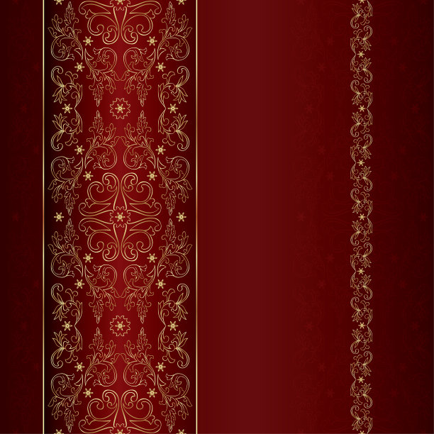 红色黄金花无缝图案背景图片下载