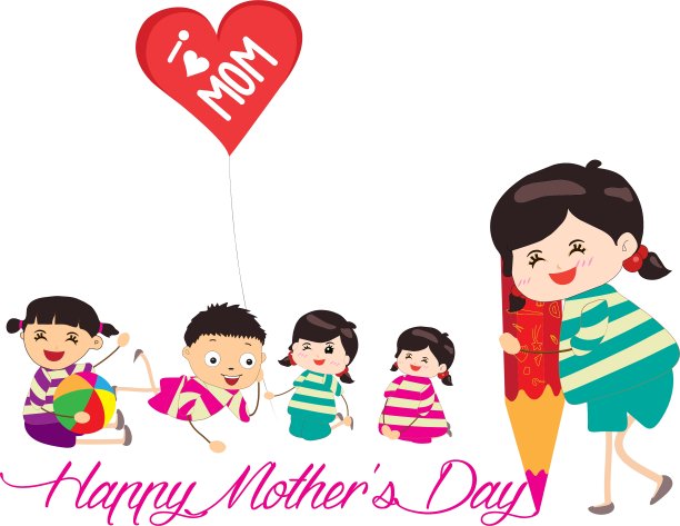 母亲节快乐，小朋友用铅笔画画图片下载