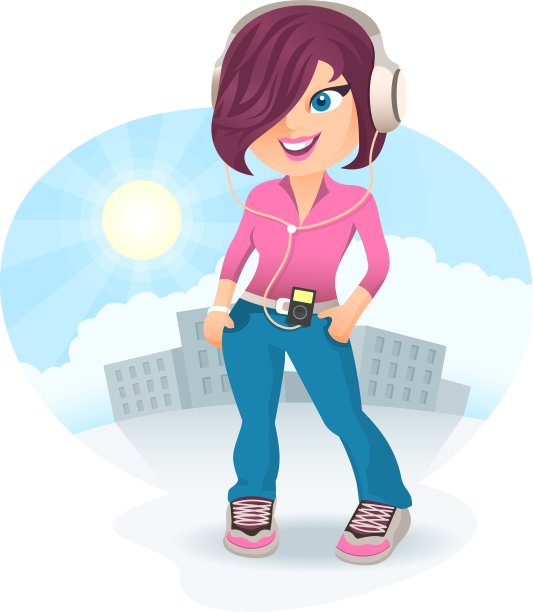 戴耳机的卡通女孩图片下载