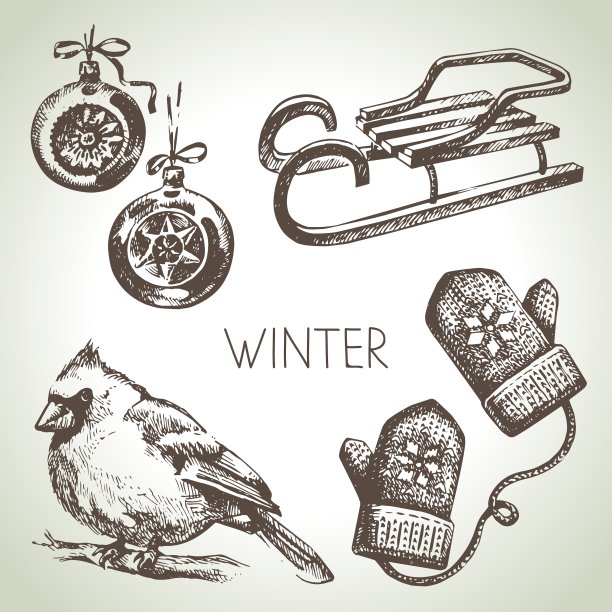 手绘冬季圣诞套装图片下载