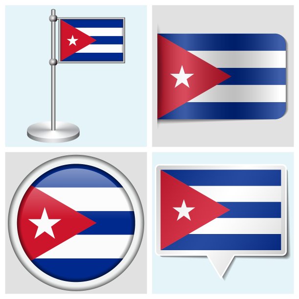 古巴国旗贴纸按钮标签旗杆图片下载
