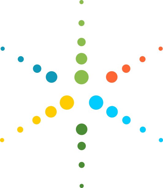 六射线圆形粒子彩色星标志图片下载