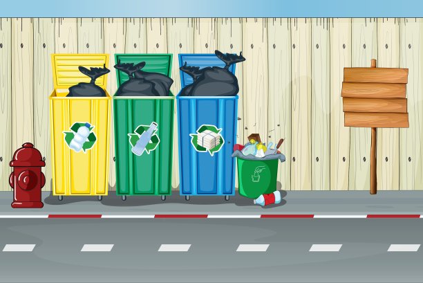 垃圾箱，消防栓和布告栏图片下载