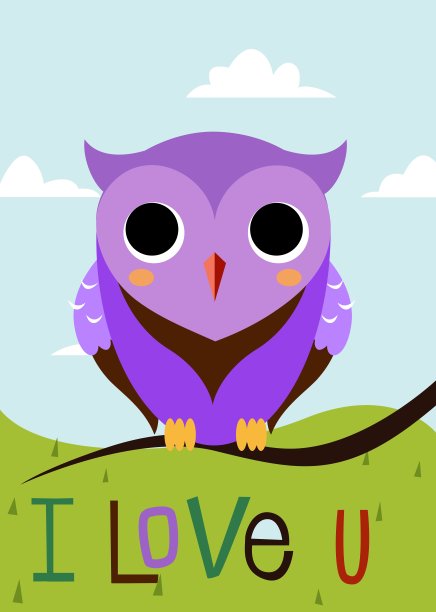 树枝卡片上的卡通猫头鹰图片下载