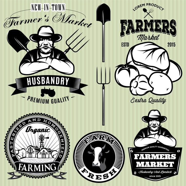 为农民和蔬菜设置徽章图片下载
