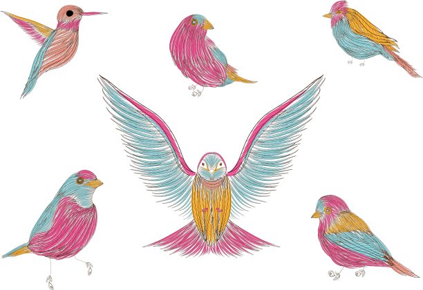 一组可爱的手绘小鸟涂鸦图片下载