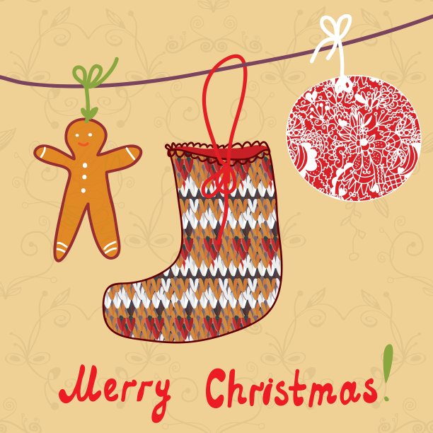 圣诞贺卡与袜子姜饼图片下载
