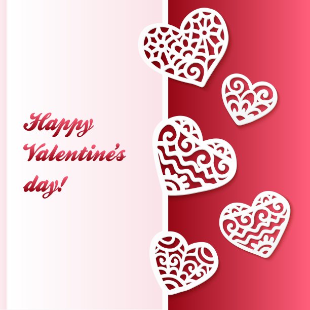 剪出纸花边心形情人卡图片下载