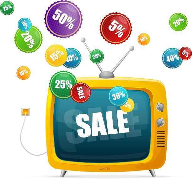 电视和销售标签图片下载