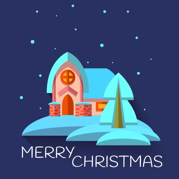 圣诞节与可爱的房子在平坦的风格图片下载