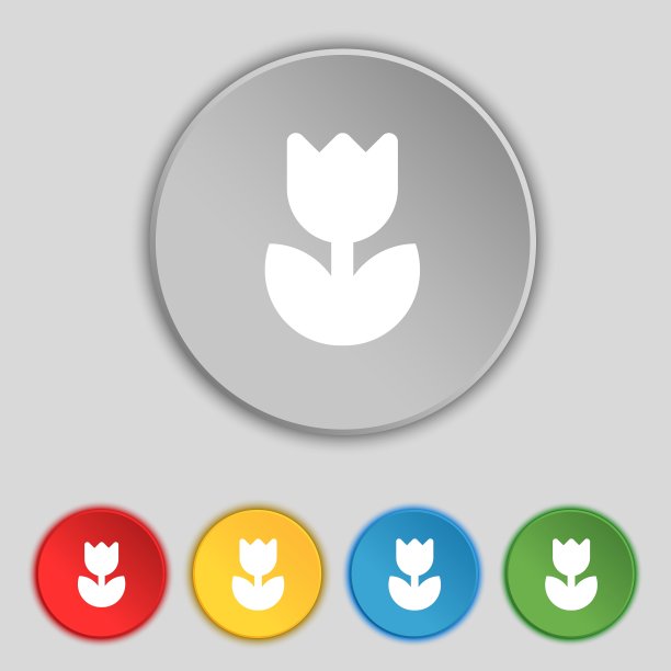 花玫瑰图标标志标志上五个扁平按钮图片下载