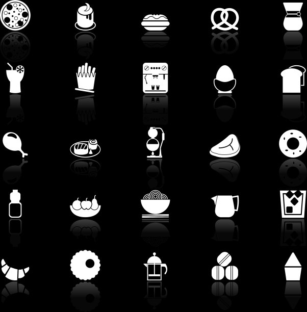 简单的膳食图标与反映在黑色的背景图片下载