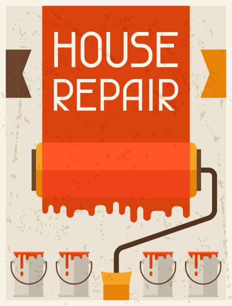 房屋修复平面设计风格的复古海报图片下载