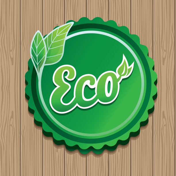 生态标签-木制背板上的绿色贴纸图片下载