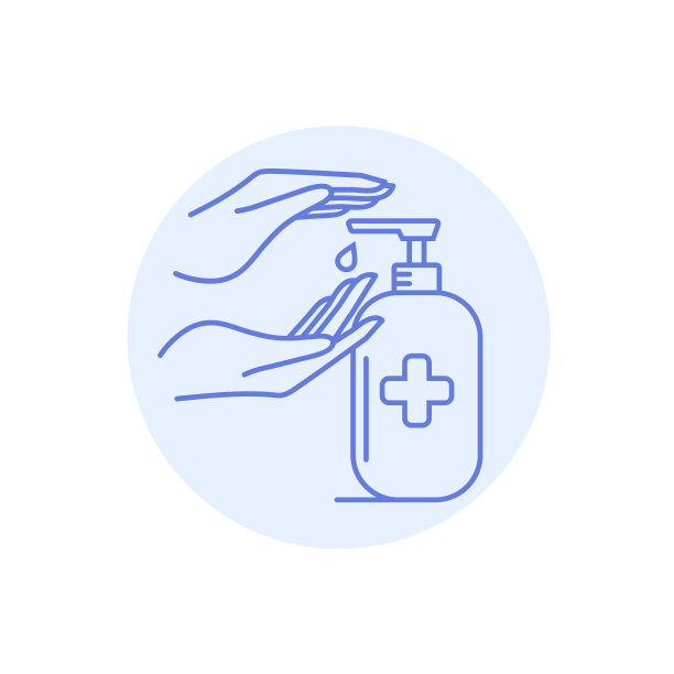 用洗手液洗手。向量线图标模板。图片下载