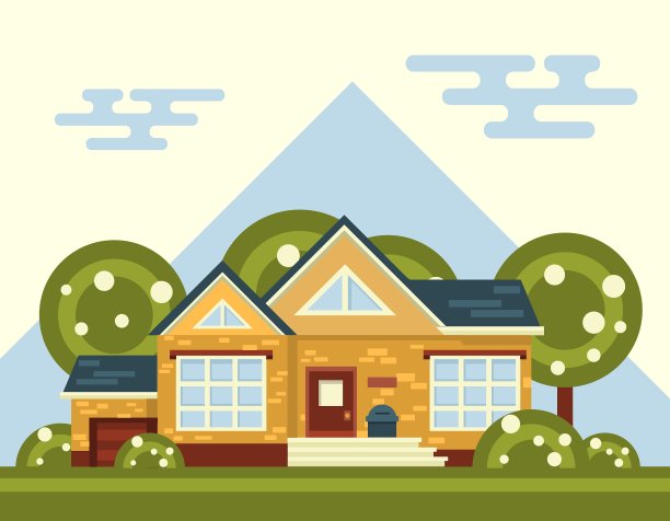 有房子和树的夏季景观图片下载