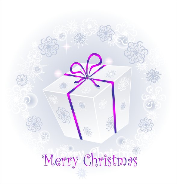礼物装在一个盒子里，上面有一个蝴蝶结，背景是雪图片下载