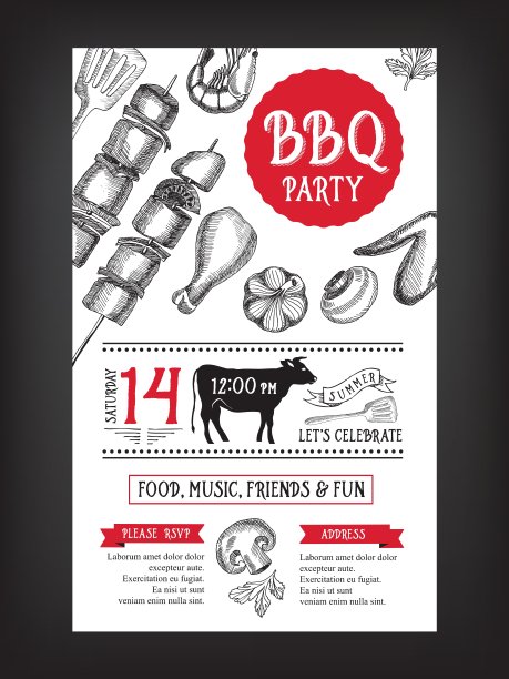 烧烤派对邀请烧烤模板菜单设计图片下载