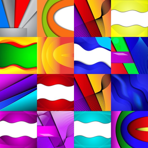 一套十六种不同的彩色抽象画图片下载