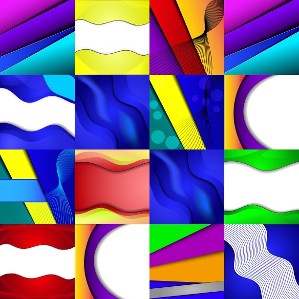 一套十六种不同的彩色抽象画图片下载